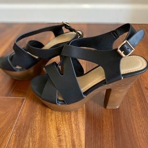 Black wedge heeled sandals